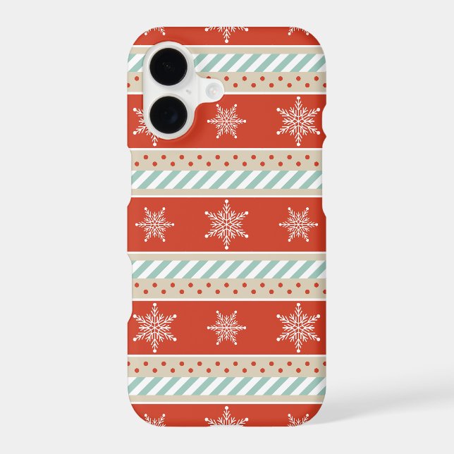 Red Mint Stripes Snowflakes Pattern (Back)