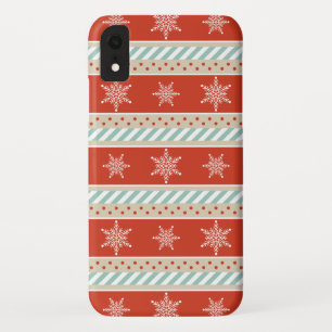 Red Mint Stripes Snowflakes Pattern Case-Mate iPhone Case