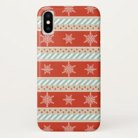 Red Mint Stripes Snowflakes Pattern