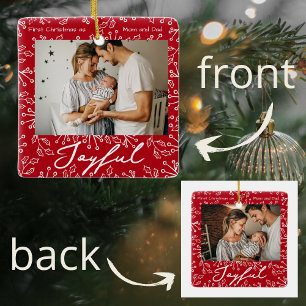 Red Mistletoe Doodles 2 Photos Joyful Ceramic Ornament