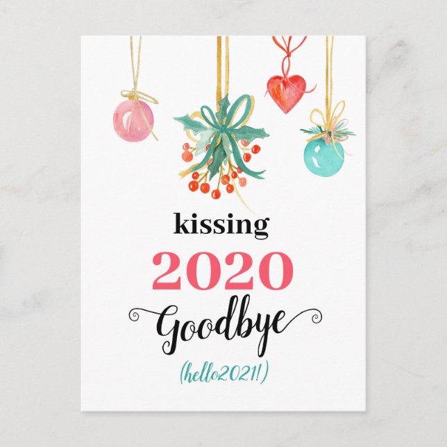Red Mistletoe Kiss Goodbye to 2020 Do-over Funny Holiday Postcard (Front)