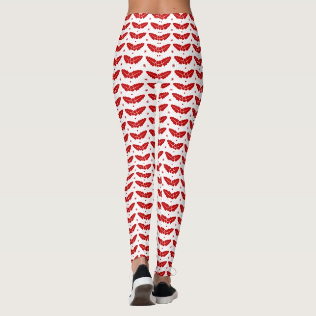 Red Mistletoes on White Background Christmas Leggings (Back)