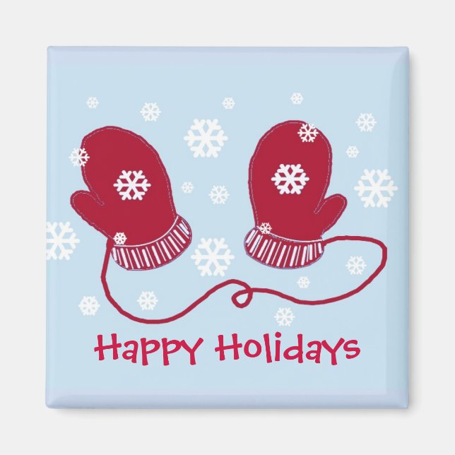 Red Mittens - Happy Holidays Magnet (Front)
