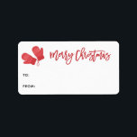 Red Mittens Merry Christmas Script Gift Label<br><div class="desc">Hand lettered Merry Christmas script in festive red,  holiday gift labels. Features,  cute red winter mittens accent.</div>