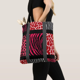 Red Mixed Animal Print Tote Bag