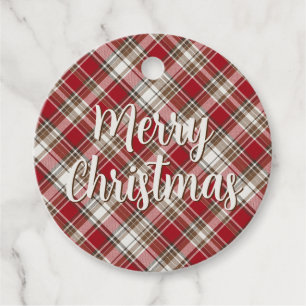 Red, Mocha & Cream Plaid with Merry Christmas Favour Tags