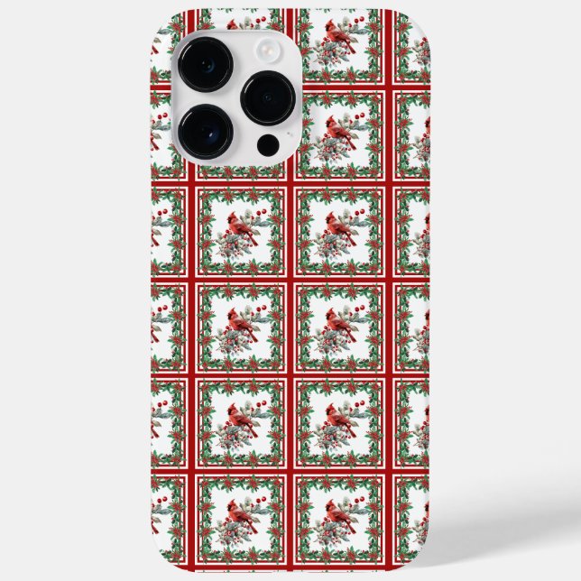 Red Mockingbird Poinsettia Borders Red Case-Mate iPhone Case (Back)
