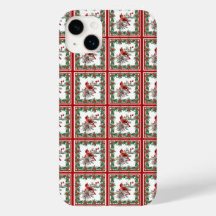 Red Mockingbird Poinsettia Borders Red Case-Mate iPhone 14 Plus Case