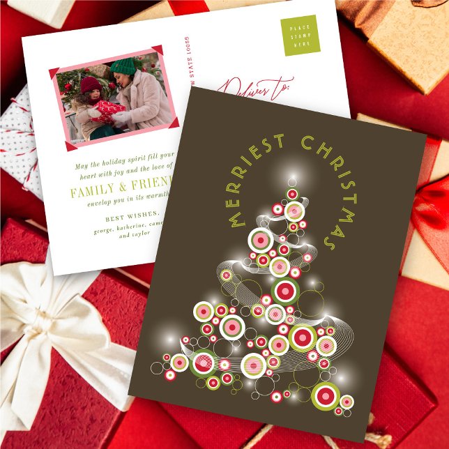 Red Mod Circles Glowing Abstract Christmas Tree Holiday Postcard (Red Mod Circles Glowing Abstract Christmas Tree Holiday Postcard @ fat_fa_tin)