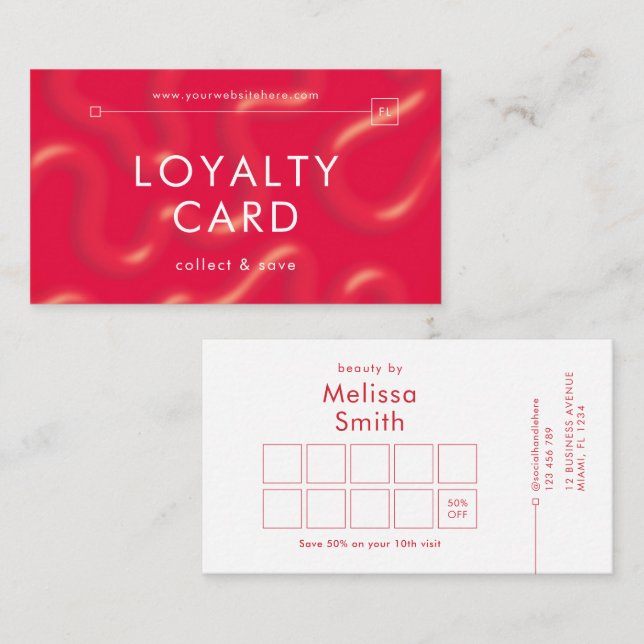 Red Modern Abstract Beauty Salon Makeup Spa Loyalty Card (Front/Back)