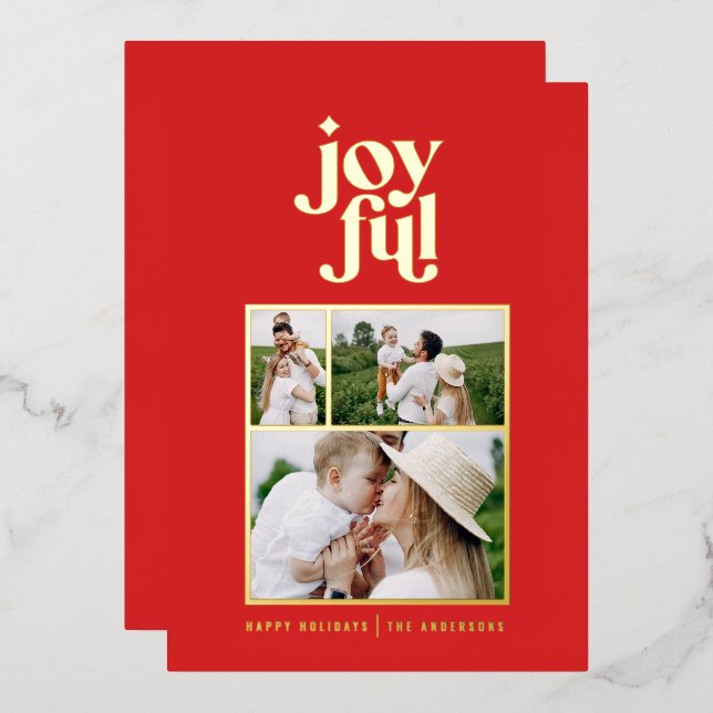 Red  modern abstract joyful 3 photo  foil holiday  (Front/Back)