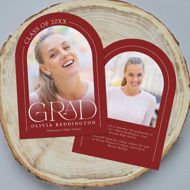 Red Modern Arch 2 Photo Graduation Announcement (Creator Uploaded)