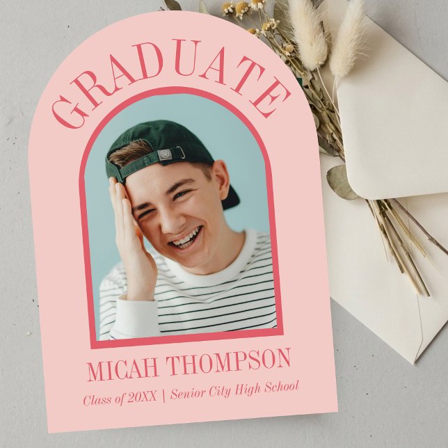 Red Modern Arch Grad Photo Announcement  (Red Modern Arch Grad Photo Announcement)