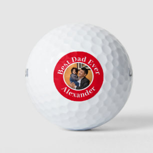 Red Modern Best Dad Ever add Photo name Golf Bal Balls