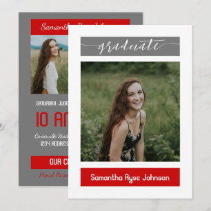 Red Modern Block 3-Photo Graduation Invitation