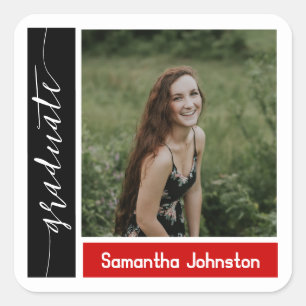 Red Modern Block Photo Graduation Square Sticker