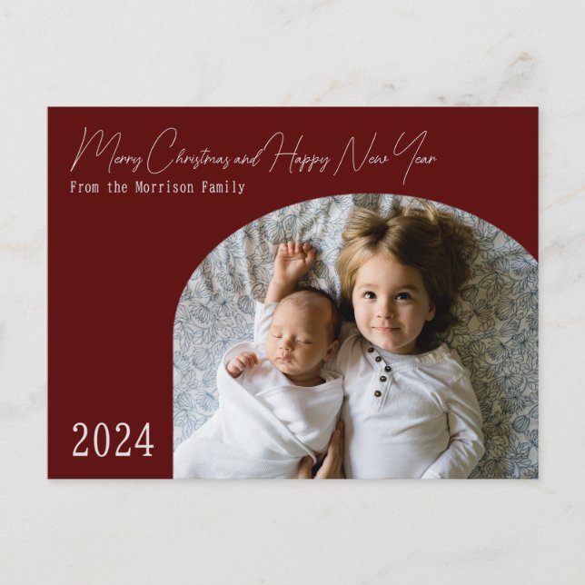 Red Modern Boho Chic Arch Holiday Christmas Card   (Front)