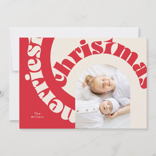 Red Modern Bold Typography Christmas Flat Photo Holiday Card (Front)