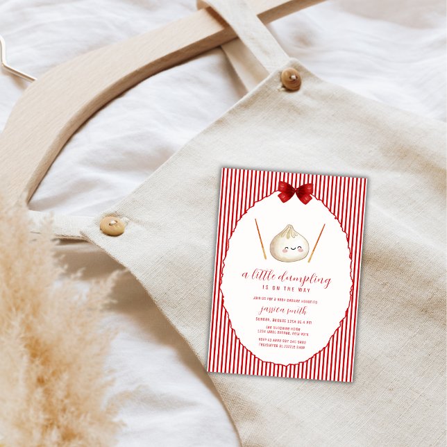 Red Modern Bow Asian Dumpling Baby Shower  Invitation (Red Modern Bow Asian Dumpling Baby Shower Invitation)