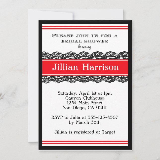 Red Modern Bridal Wedding Shower Invitations (Front)