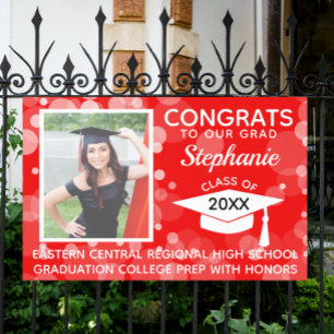 Red Modern Bubbles Congrats Photo Graduation Yard  Banner