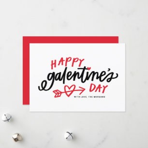 Red Modern Calligraphy Happy Galentine's Day Holiday Card
