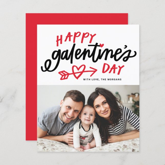 Red Modern Calligraphy Photo Happy Galentine's Day (Front/Back)