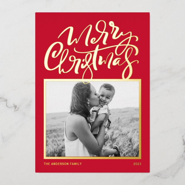 Red Modern Calligraphy Photo Merry Christmas (Front)