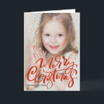 Red Modern Calligraphy Photo Merry Christmas Holiday Card<br><div class="desc">Merry Christmas! Send your festive Christmas message to family and friends with this customisable Christmas photo card. It features white modern calligraphy with festive pattern. Personalise by adding a photo,  names,  year and other details. This hand-lettered photo Christmas card is available in other cardstock.</div>