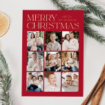 Red Modern Christmas 9 Photo Collage<br><div class="desc">Modern Christmas photo card featuring "Merry Christmas" displayed at the top of the design in trendy gold foil lettering with a red background. A photo collage of 9 photos is shown below in a grid-style layout. Personalize the multi-photo Christmas card with your family name. The foil card reverses to display...</div>