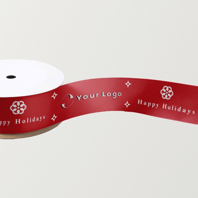 Red Modern Christmas Business Logo Company Small Satin Ribbon (Creator Uploaded)