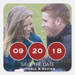 Red Modern Circles Photo Save the Date Stickers
