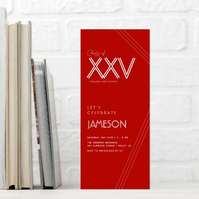 Red | Modern Class of XXV Graduation Party Invitation (Creator Uploaded)
