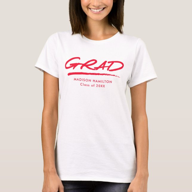 Red Modern Dashed Grad Personalised Graduation T-Shirt (Front)