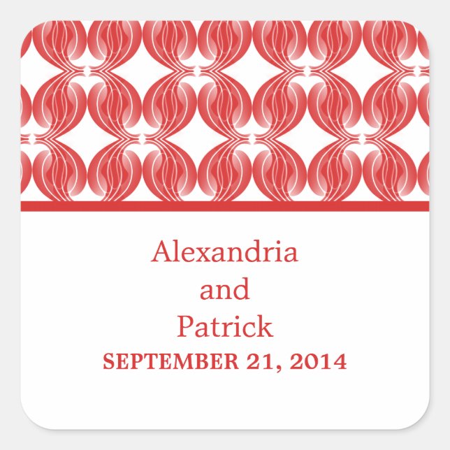 Red Modern Deco Wedding Stickers (Front)
