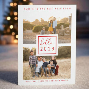 Red Modern Double Photo New Year's Flat Card