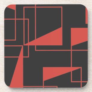 Red, modern, dynamic, trendy geometric pattern coaster