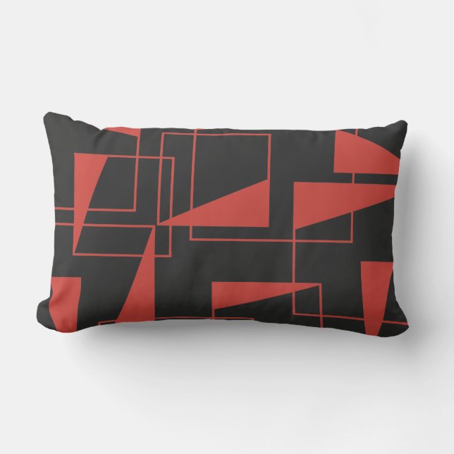 Red, modern, dynamic, trendy geometric pattern lumbar cushion (Front)