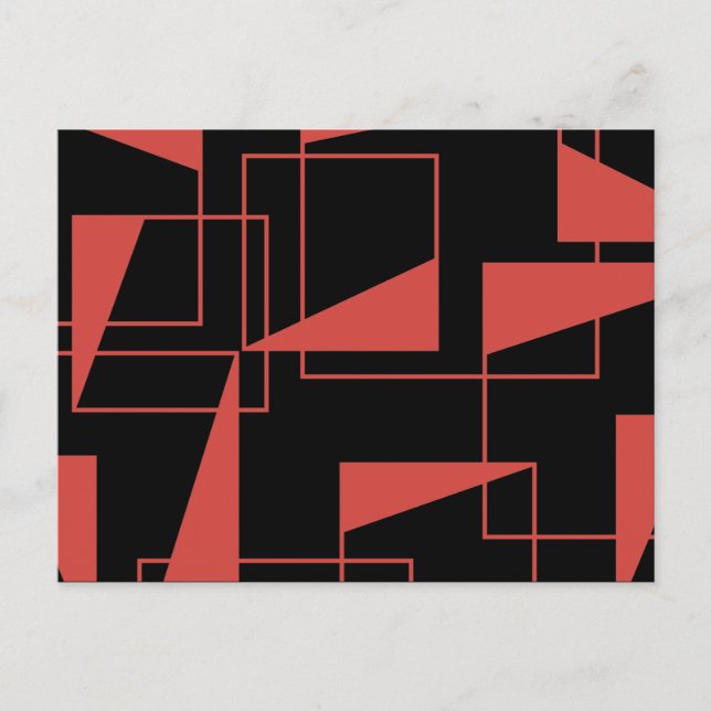 Red, modern, dynamic, trendy geometric pattern postcard (Front)