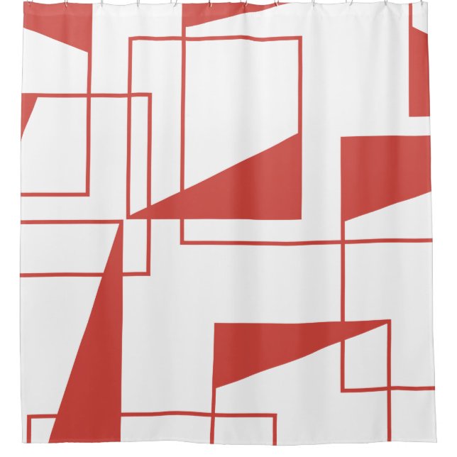 Red, modern, dynamic, trendy geometric pattern shower curtain (Front)
