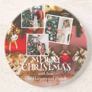 Red Modern elegant family christmas customise Coaster