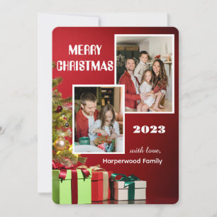 Red Modern Elegant Family Merry Christmas Photo Holiday Card