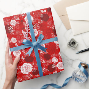 Red   Modern & Elegant Floral Pattern Wrapping Pap Wrapping Paper