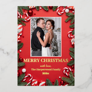 red modern elegant wreath christmas family photo