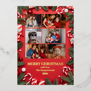 red modern elegant wreath christmas family photo