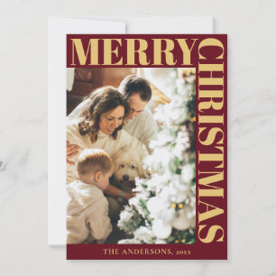 Red Modern Family Portrait Merry Christmas  Holiday Card