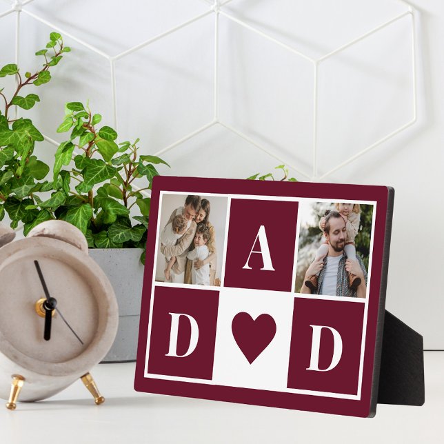 Red Modern Father's Day Two Family Photo Collage Plaque (Creator Uploaded)