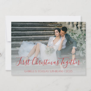 Red Modern First Christmas Together Newlywed Photo Holiday Card