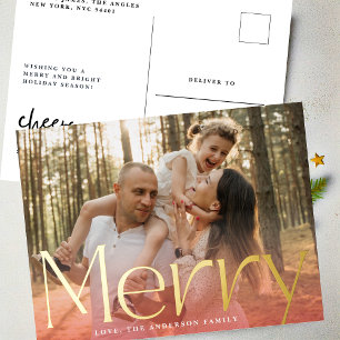 Red Modern Gold Merry Photo Christmas Foil Holiday Postcard