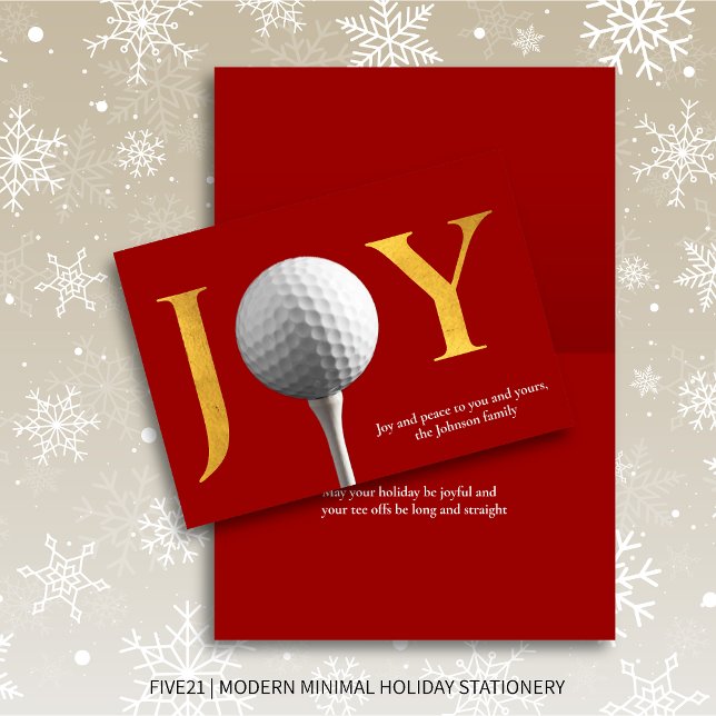 Red Modern Golf Joy & Peace Folded Christmas Holiday Card (Creator Uploaded)